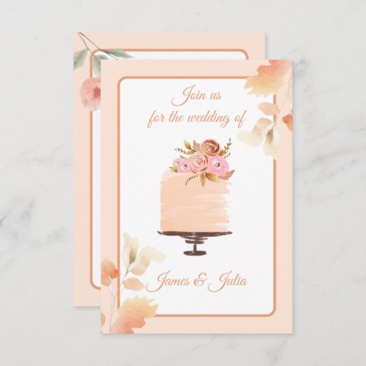 ウォーターカラーピーチ結婚フローラテーマ 招待状 (正面/裏面)