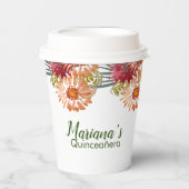 ウォーターカラーピーチ花模様グリーンリースウィート16カンス 紙コップ (正面)