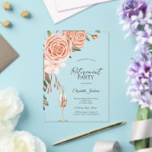 ウォーターカラーピーチ赤面フラワーシャンパンリタイアメント アクリル招待状 (インサイチュ (ウェディング))