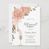 ウォーターカラーピーチ赤面フラワーシャンパンリタイアメント 招待状 (正面)