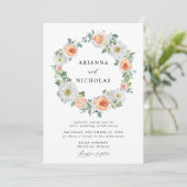 ウォーターカラーピーチ&ホワイトフローラリース結婚ズ 招待状 (スタンド正面)