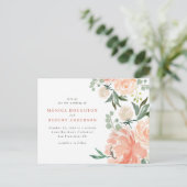 ウォーターカラーピーチ&赤面ピンクフローラ結婚ズ インビテーションポストカード (スタンド正面)