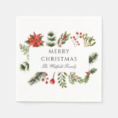 ウォーターカラーファミリークリスマス紙 スタンダードカクテルナプキン (正面)