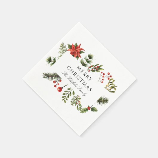 ウォーターカラーファミリークリスマス紙 スタンダードカクテルナプキン (角)