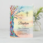 ウォーターカラーファミリーツリーバプテスマ《キリスト教》洗礼式や命名式 招待状 (スタンド正面)