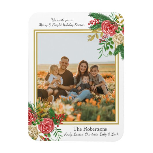 ウォーターカラーファミリーメリーフォト&ブライトホリデー マグネット (縦)