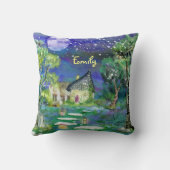 ウォーターカラーファンタジーウッズフェアリーライト魔法コテージ クッション (裏面)
