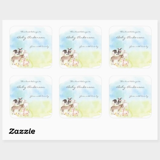 ウォーターカラーファームアニマルズ蔵書票 スクエアシール (シート)