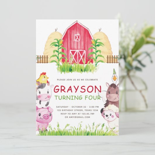 ウォーターカラーファームアニマルズ誕生日 招待状 (スタンド正面)