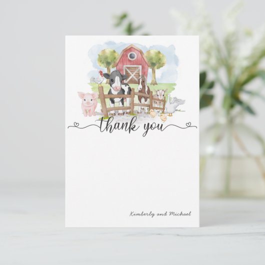 ウォーターカラーファームアニマルズ誕生日 |赤ちゃんシャワー サンキューカード (スタンド正面)