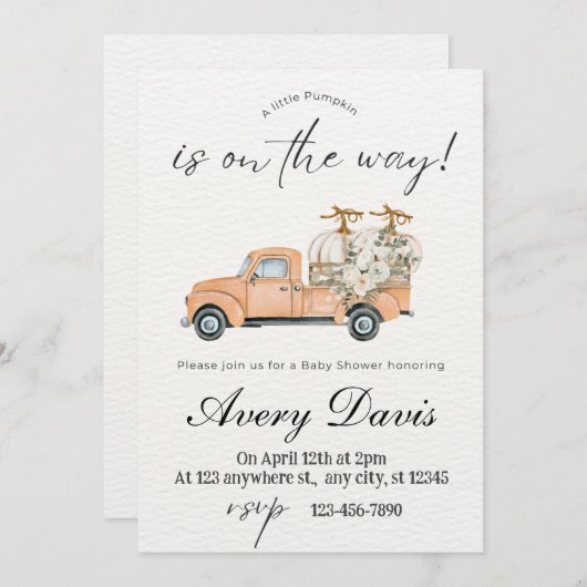 ウォーターカラーファームカボンプキンスベビーシャワー招待状 招待状 (正面/裏面)