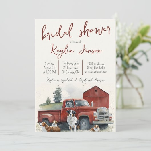 ウォーターカラーファームトラックランドスケープブライダルシャワー 招待状 (スタンド正面)