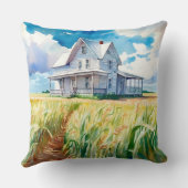 ウォーターカラーファームハウスアンドコーンフィールド装飾用クッション クッション (裏面)