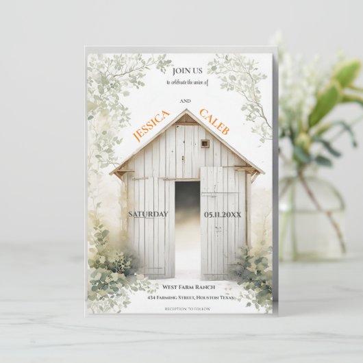 ウォーターカラーファームハウスカントリーウェディング招待状 招待状 (スタンド正面)