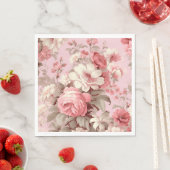 ウォーターカラーファームハウスピンクローズ&ホワイトコスモス スタンダードランチョンナプキン (インサイチュ)