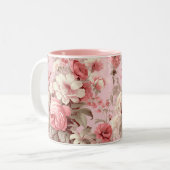 ウォーターカラーファームハウスピンクローズ&ホワイトコスモス ツートーンマグカップ (正面左)