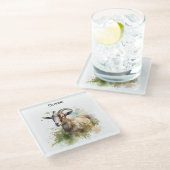 ウォーターカラーファームハウスヤギカスタム ガラスコースター (アングル)