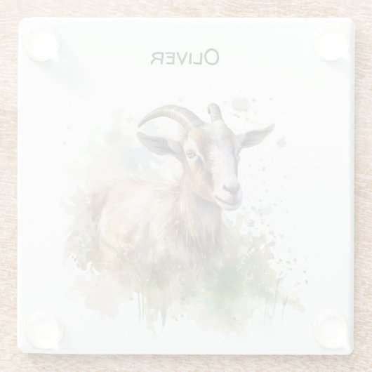 ウォーターカラーファームハウスヤギカスタム ガラスコースター (裏面)