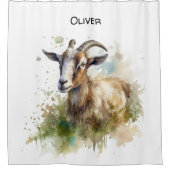 ウォーターカラーファームハウスヤギカスタム シャワーカーテン (正面)