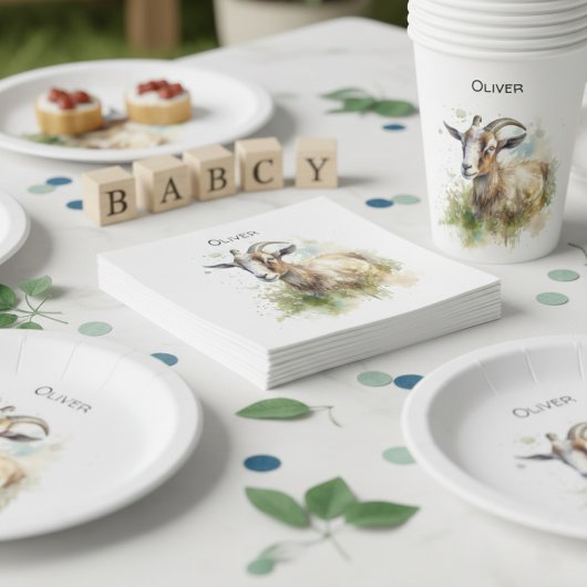 ウォーターカラーファームハウスヤギカスタム スタンダードカクテルナプキン