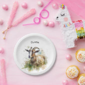 ウォーターカラーファームハウスヤギカスタム ペーパープレート (パーティー)