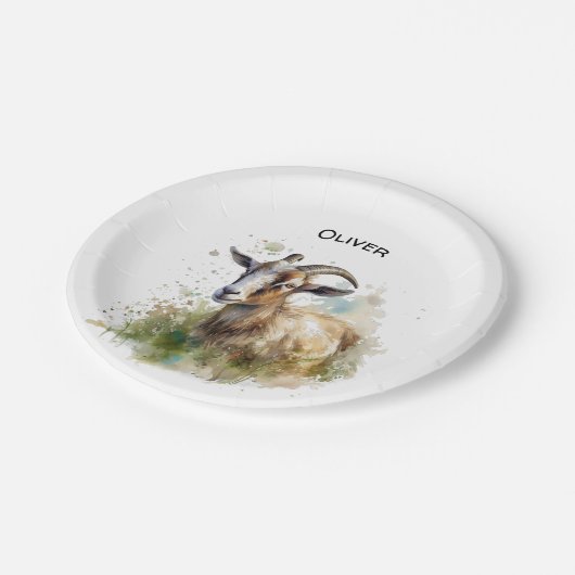 ウォーターカラーファームハウスヤギカスタム ペーパープレート (アングル)