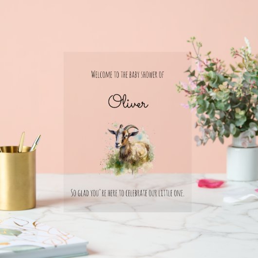 ウォーターカラーファームハウスヤギカスタム、発泡ボード アクリルサイン (ウェディング)