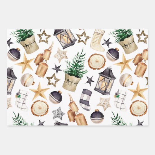 ウォーターカラーファームハウス格言パターン ラッピングペーパーシート (正面)