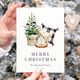 ウォーターカラーファームハウス素朴クリスマス シーズンポストカード