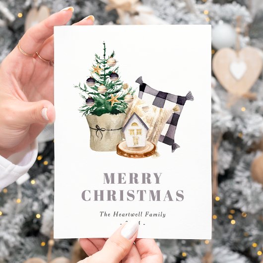 ウォーターカラーファームハウス素朴クリスマス シーズンポストカード