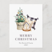 ウォーターカラーファームハウス素朴クリスマス シーズンポストカード (正面)