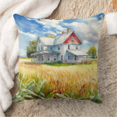 ウォーターカラーファームハウス&コーンフィールド クッション (ブランケット)