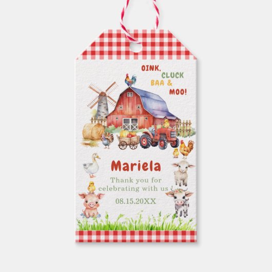 ウォーターカラーファームベビー誕生日感謝していあなた ギフトタグ (正面)