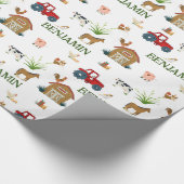 ウォーターカラーファーム誕生日動物名前をカスタムする ラッピングペーパー (角)