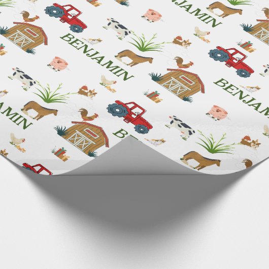 ウォーターカラーファーム誕生日動物名前をカスタムする ラッピングペーパー (角)