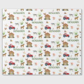 ウォーターカラーファーム誕生日動物名前をカスタムする ラッピングペーパー (フラット)