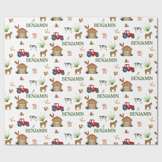 ウォーターカラーファーム誕生日動物名前をカスタムする ラッピングペーパー (フラット)