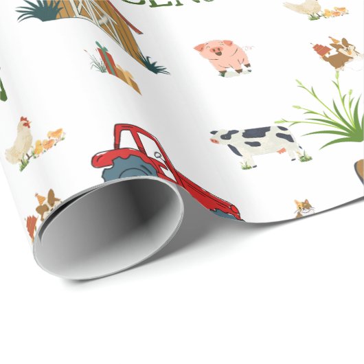 ウォーターカラーファーム誕生日動物名前をカスタムする ラッピングペーパー (ロールコーナー)