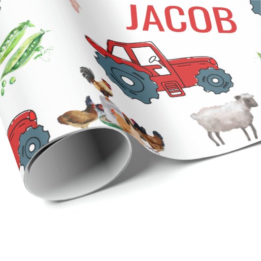 ウォーターカラーファーム誕生日動物名前をカスタムする ラッピングペーパー (ロールコーナー)