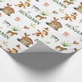 ウォーターカラーファーム誕生日動物名前をカスタムする ラッピングペーパー (角)