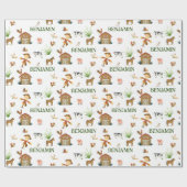ウォーターカラーファーム誕生日動物名前をカスタムする ラッピングペーパー (フラット)