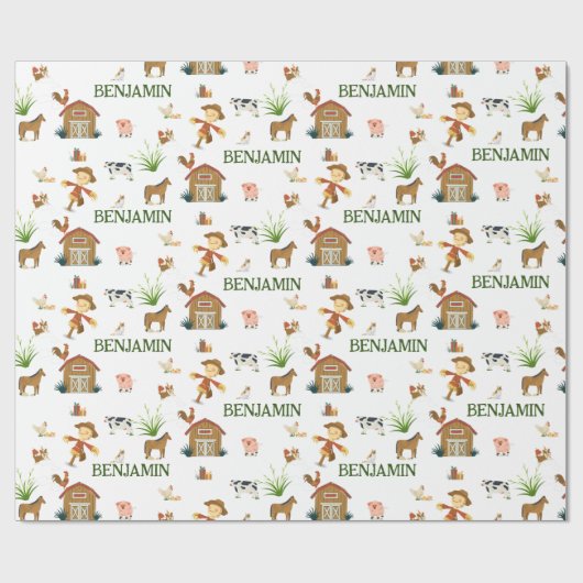 ウォーターカラーファーム誕生日動物名前をカスタムする ラッピングペーパー (フラット)