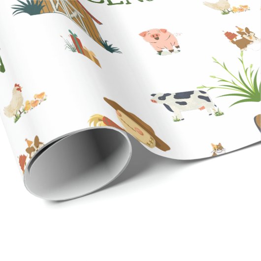 ウォーターカラーファーム誕生日動物名前をカスタムする ラッピングペーパー (ロールコーナー)
