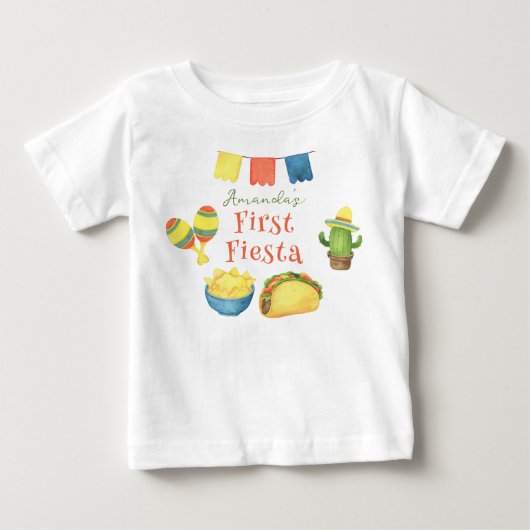 ウォーターカラーフィエスタ 初誕生日 ベビーTシャツ (正面)