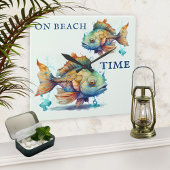 ウォーターカラーフィッシュビーチハウス スクエア壁時計