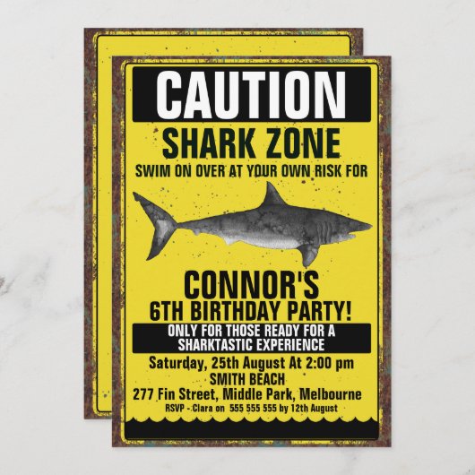 ウォーターカラーフィン – タステティックシャーク誕生日招待状 招待状 (正面/裏面)