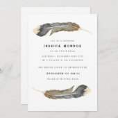 ウォーターカラーフェザーデュオ誕生日 招待状 (正面/裏面)