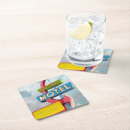 ウォーターカラーフェニックスモーテル スクエアペーパーコースター (インサイチュ)