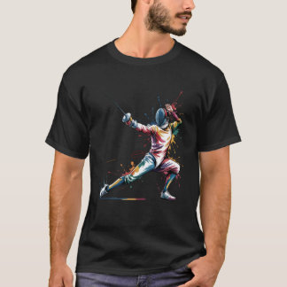 ウォーターカラーフェンシングスポーツフェンサー Tシャツ
