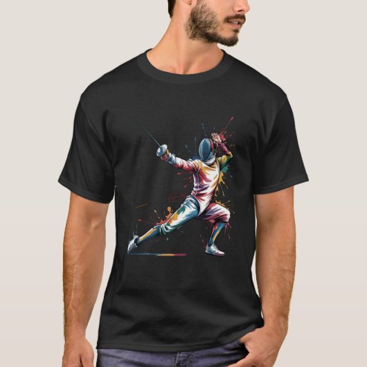 ウォーターカラーフェンシングスポーツフェンサー Tシャツ (正面)